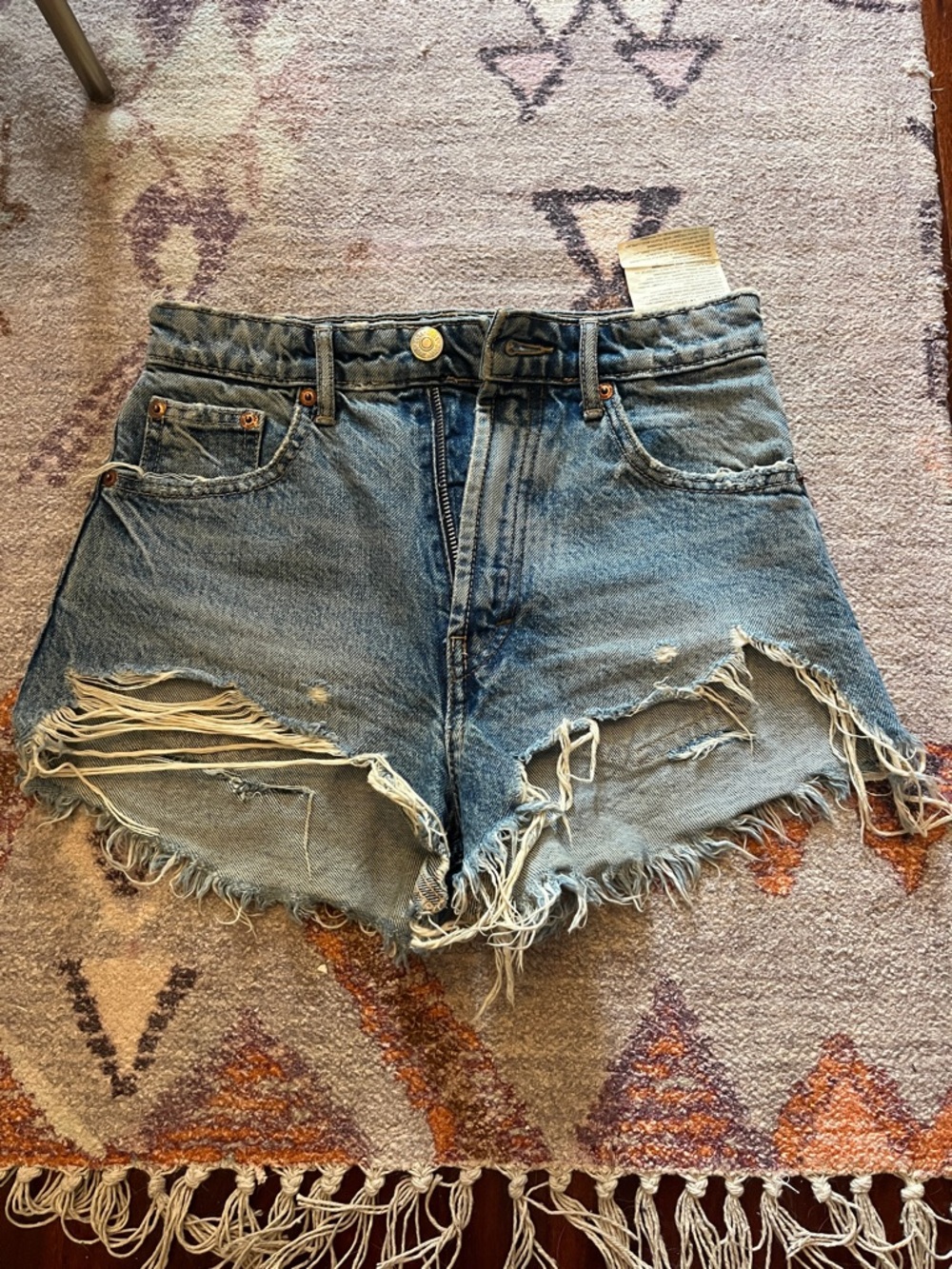 Zara High-Waist Distressed Denim Shorts - Blue size 0